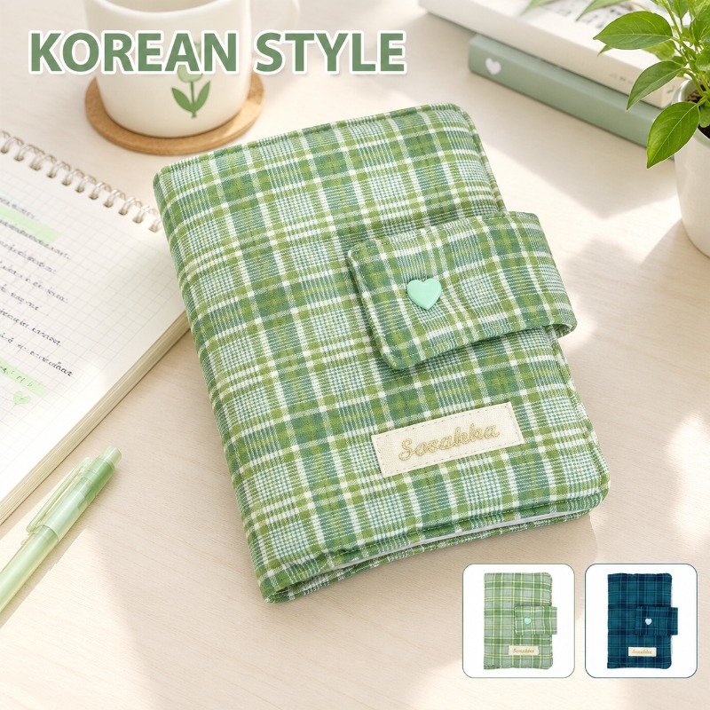 Stationery Books - 녹색과 흰색 격자무늬가 있는 수제 제본용