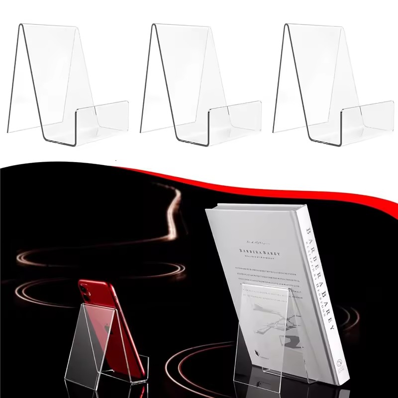 Clear Acrylic Book Stand Holder - 4개 투명 조절식 책꽂이 – 책,