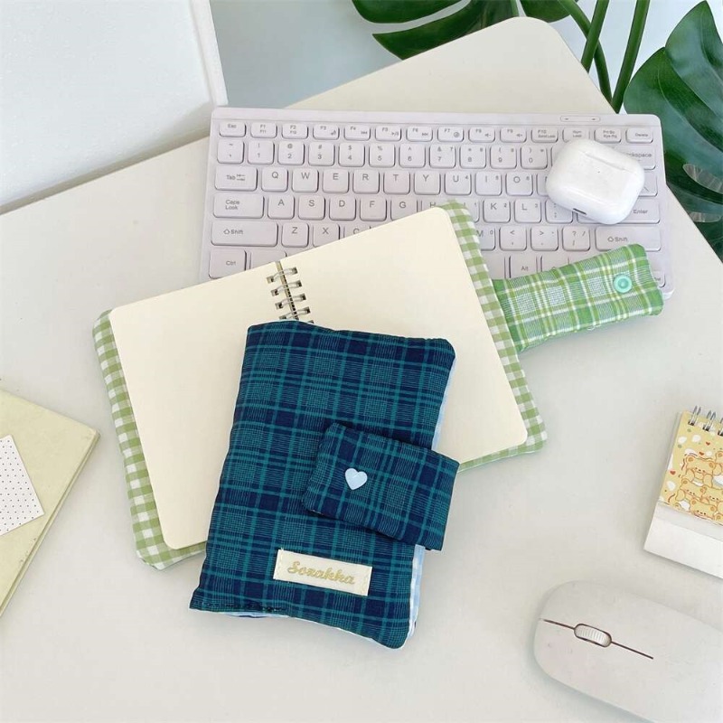 녹색과 흰색 격자무늬가 있는 수제 제본용 천 커버, 한 - Stationery Books 리뷰 및 가격