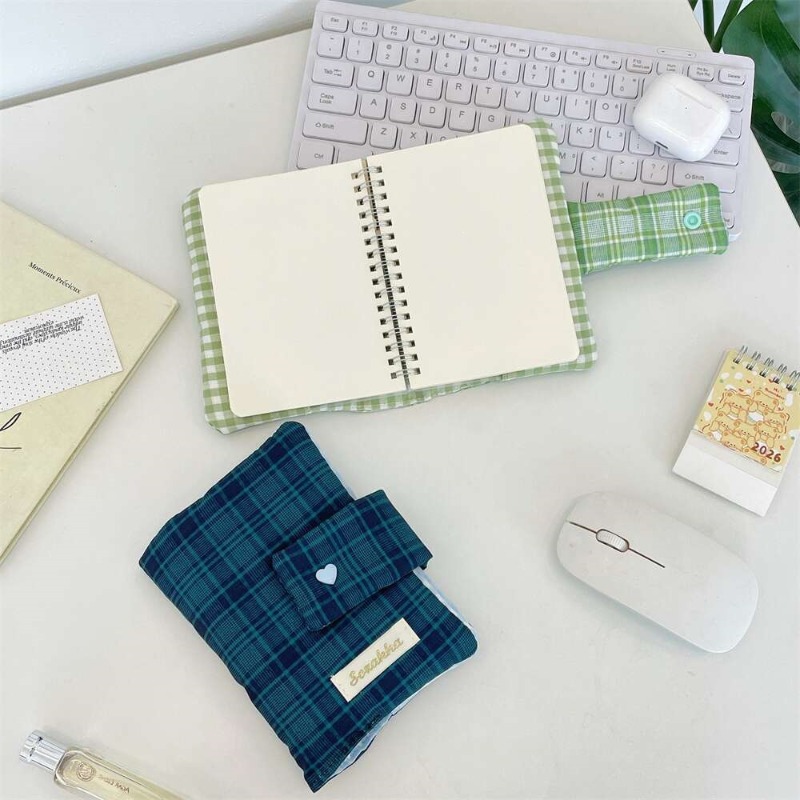 녹색과 흰색 격자무늬가 있는 수제 제본용 천 커버, 한 - Stationery Books 리뷰 및 가격